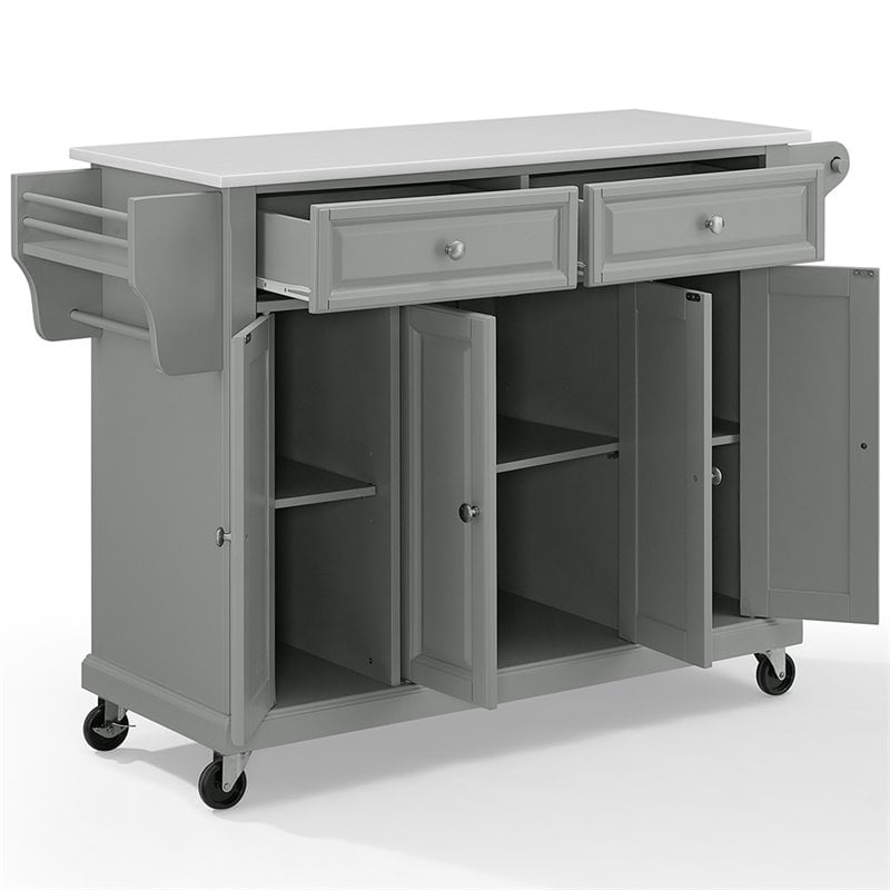 Crosley Furniture Wood Granite Top Kitchen Cart in Gray/White