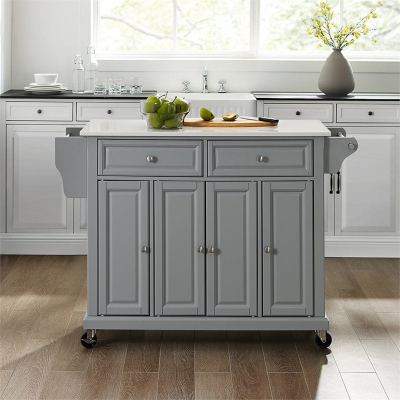 Crosley Furniture Wood Granite Top Kitchen Cart in Gray/White