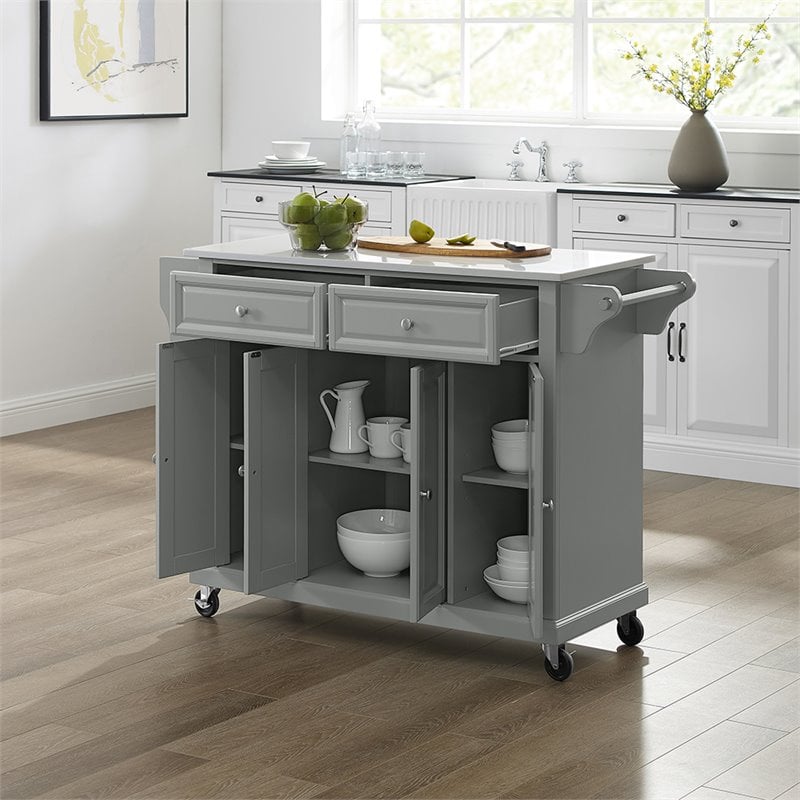 Crosley Furniture Wood Granite Top Kitchen Cart in Gray/White
