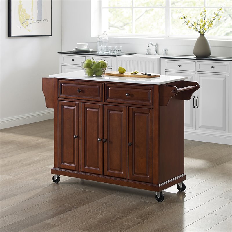 Crosley Furniture Wood Granite Top Kitchen Cart in Mahogany/White