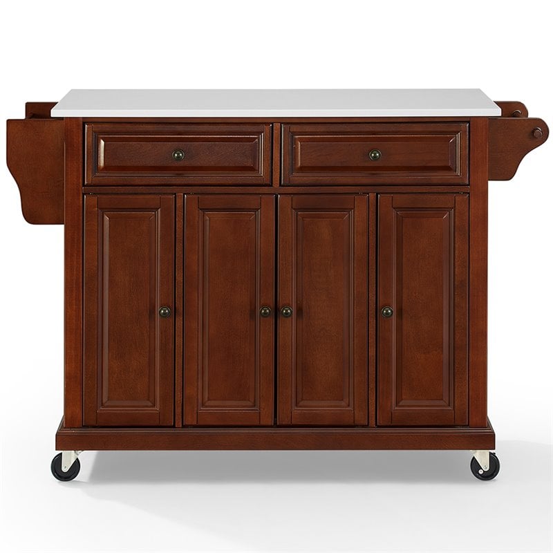 Crosley Furniture Wood Granite Top Kitchen Cart in Mahogany/White