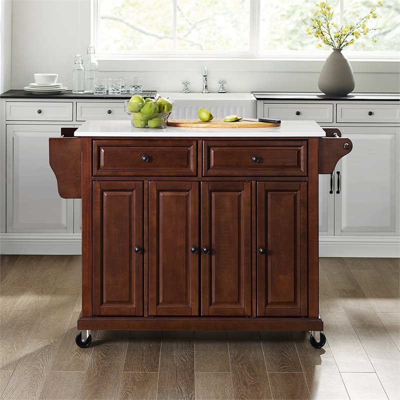Crosley Furniture Wood Granite Top Kitchen Cart in Mahogany/White