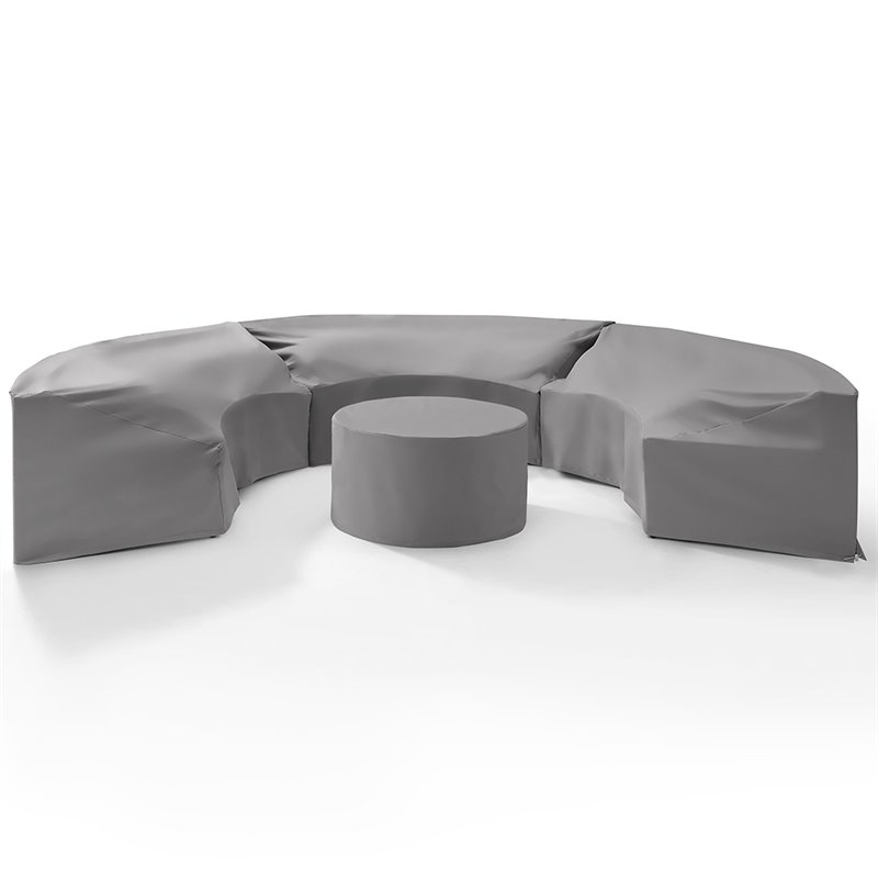Crosley Furniture Catalina 4Pc Vinyl Curved Sectional Sofa Cover Set in Gray