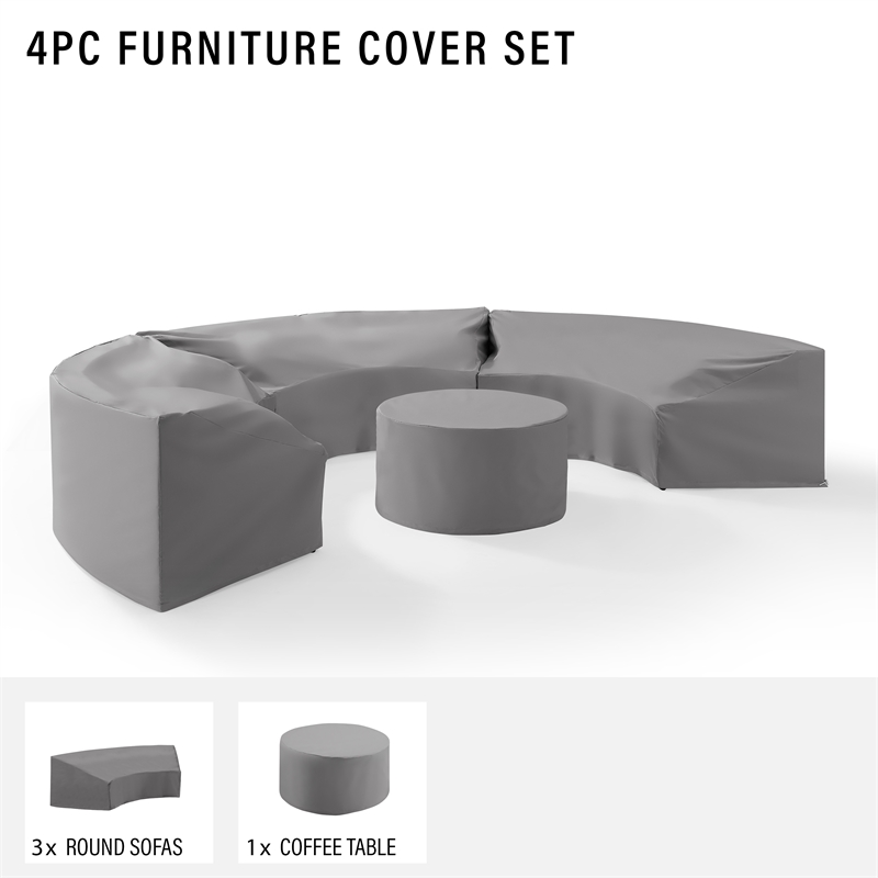 Crosley Furniture Catalina 4Pc Vinyl Curved Sectional Sofa Cover Set in Gray