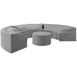 Crosley Furniture Catalina 4Pc Vinyl Curved Sectional Sofa Cover Set in Gray