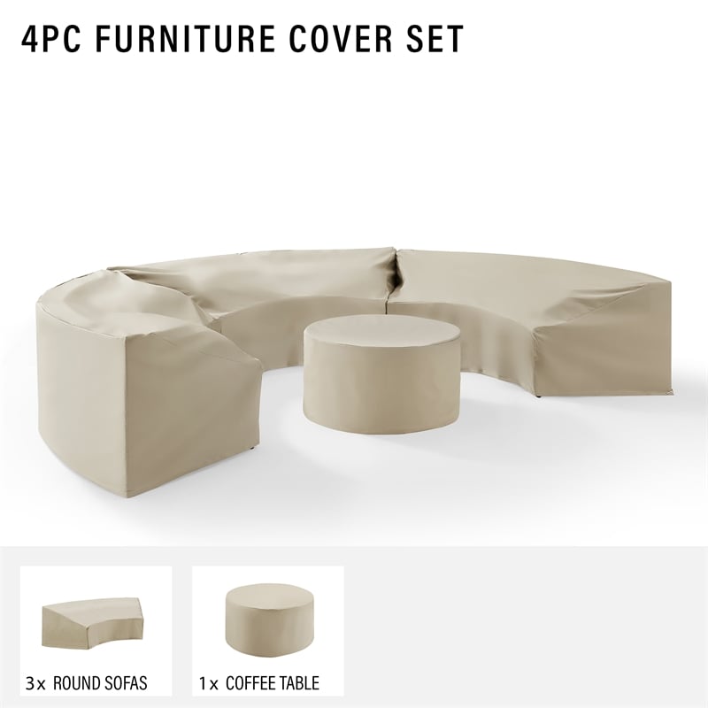 Crosley Furniture Catalina 4Pc Vinyl Curved Sectional Sofa Cover Set in Tan