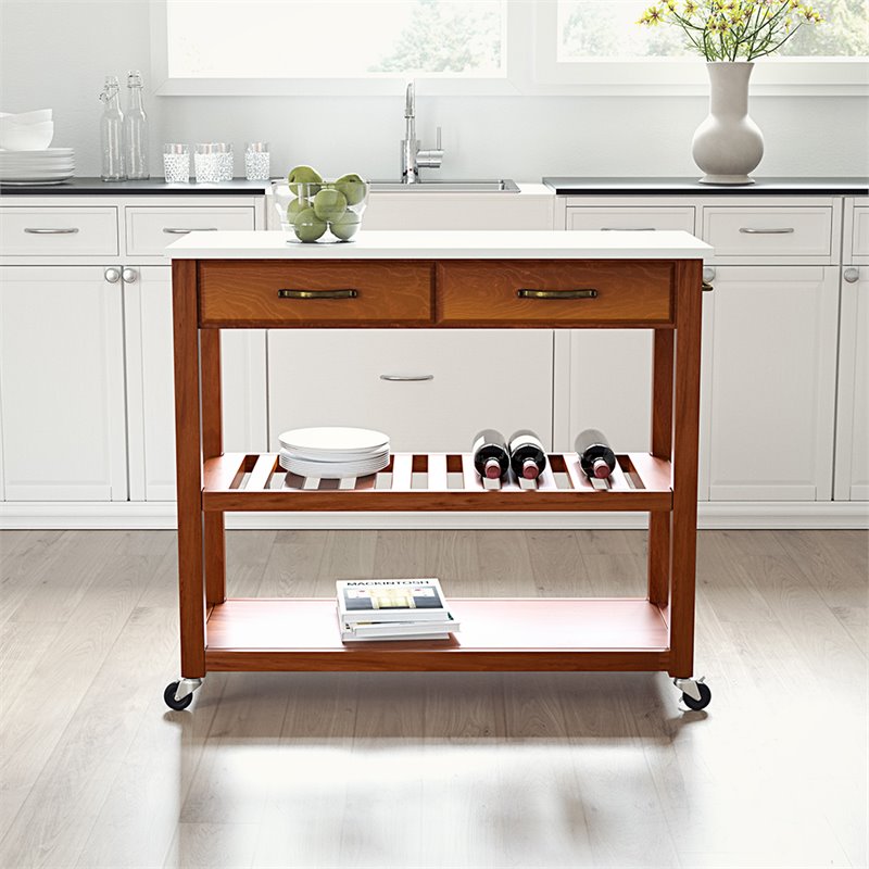 Crosley White Granite Top Kitchen Cart in Cherry Cymax Business