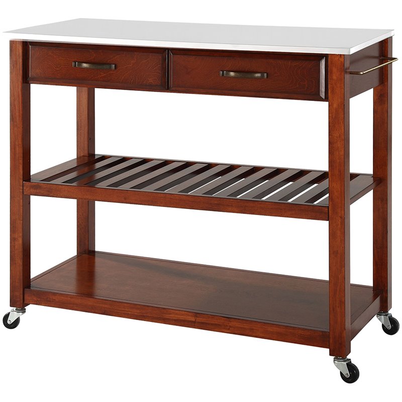 Crosley White Granite Top Kitchen Cart in Cherry