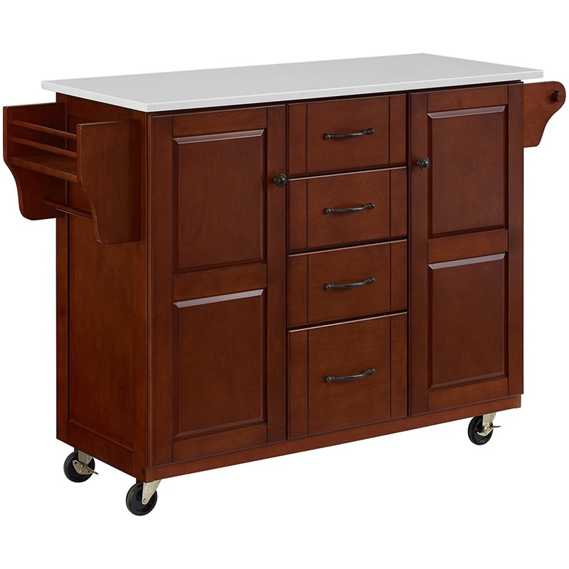 Crosley Eleanor White Granite Top Kitchen Cart in Mahogany | Cymax Business