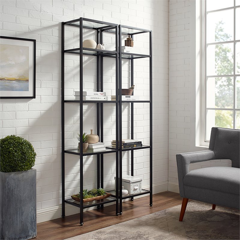 Crosley Furniture Aimee Metal/Glass Etagere Bookcase in Rubbed Bronze