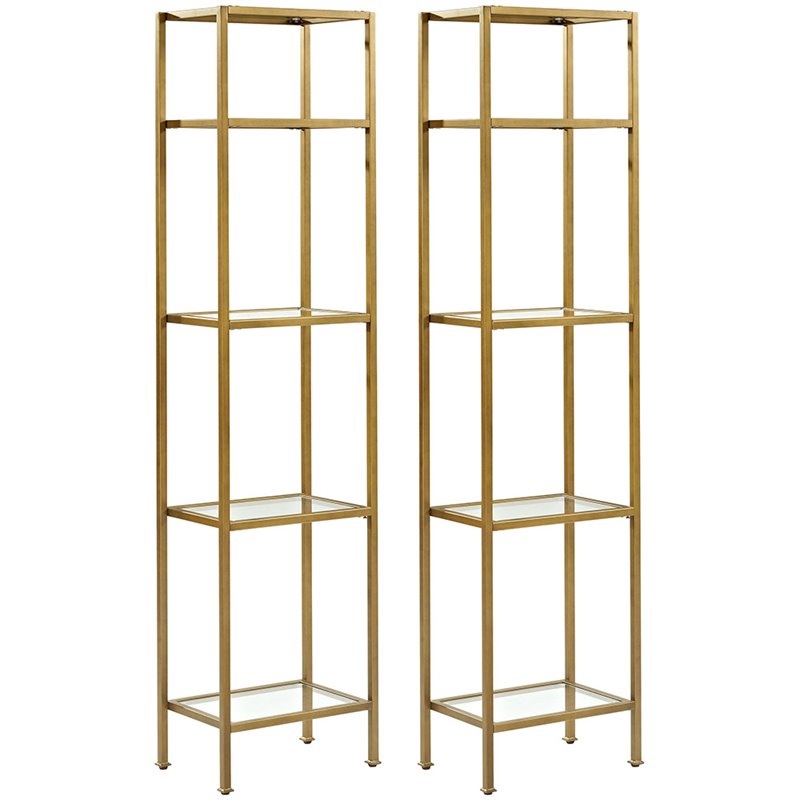 Shelf Narrow Glass Etagere Bookcase, Gold Etagere With Glass Shelves