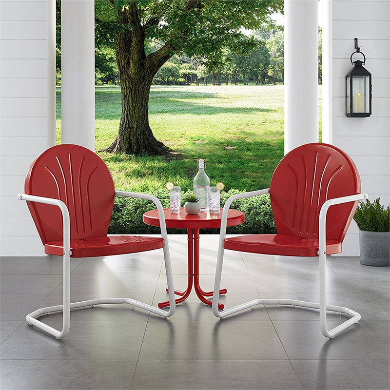 Crosley Furniture Griffith 3 Piece 22"Round Metal Patio Conversation Set in Red