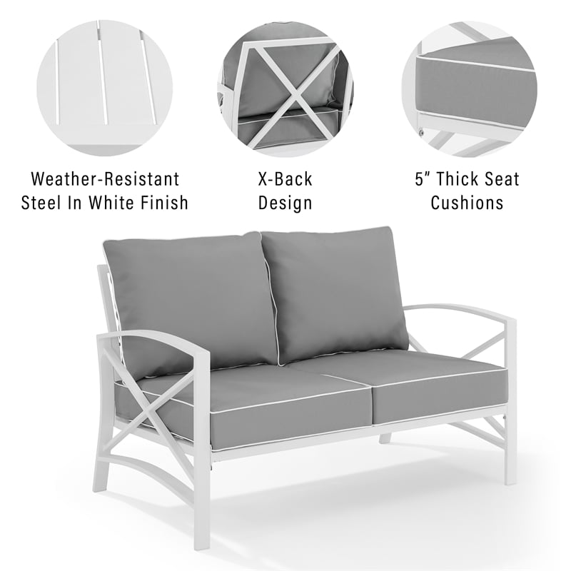 Crosley Kaplan Patio Loveseat in Gray and White