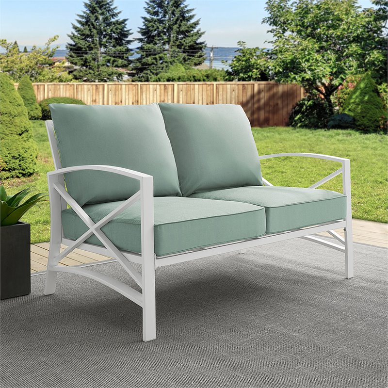 Crosley Kaplan Patio Loveseat in Mist and White