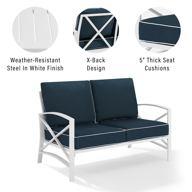 Crosley Kaplan Patio Loveseat in Navy and White