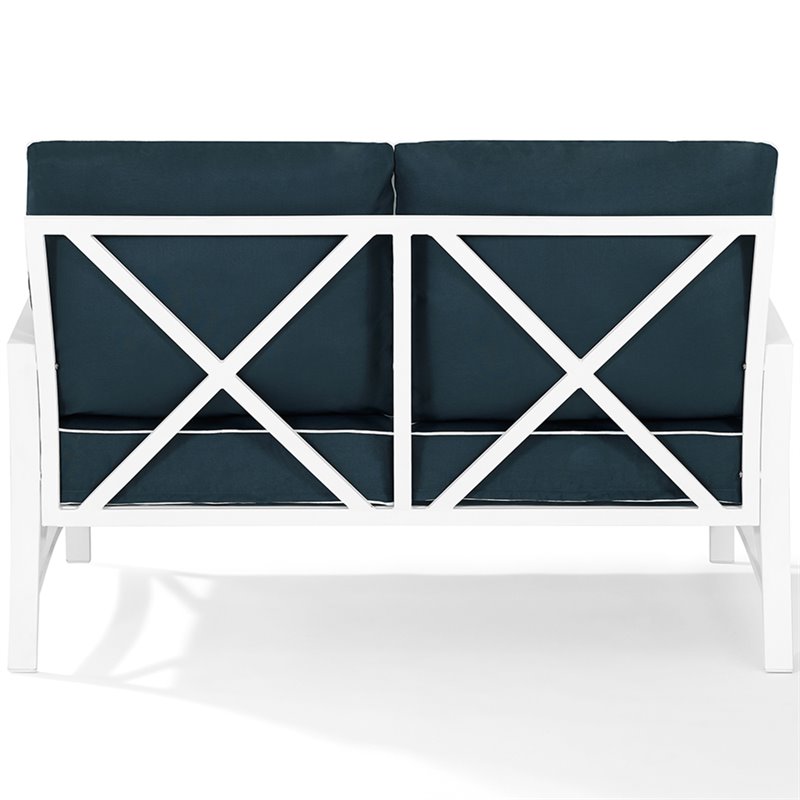Crosley Kaplan Patio Loveseat in Navy and White