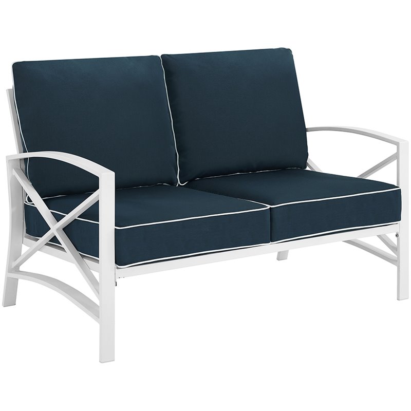 Crosley Kaplan Patio Loveseat in Navy and White
