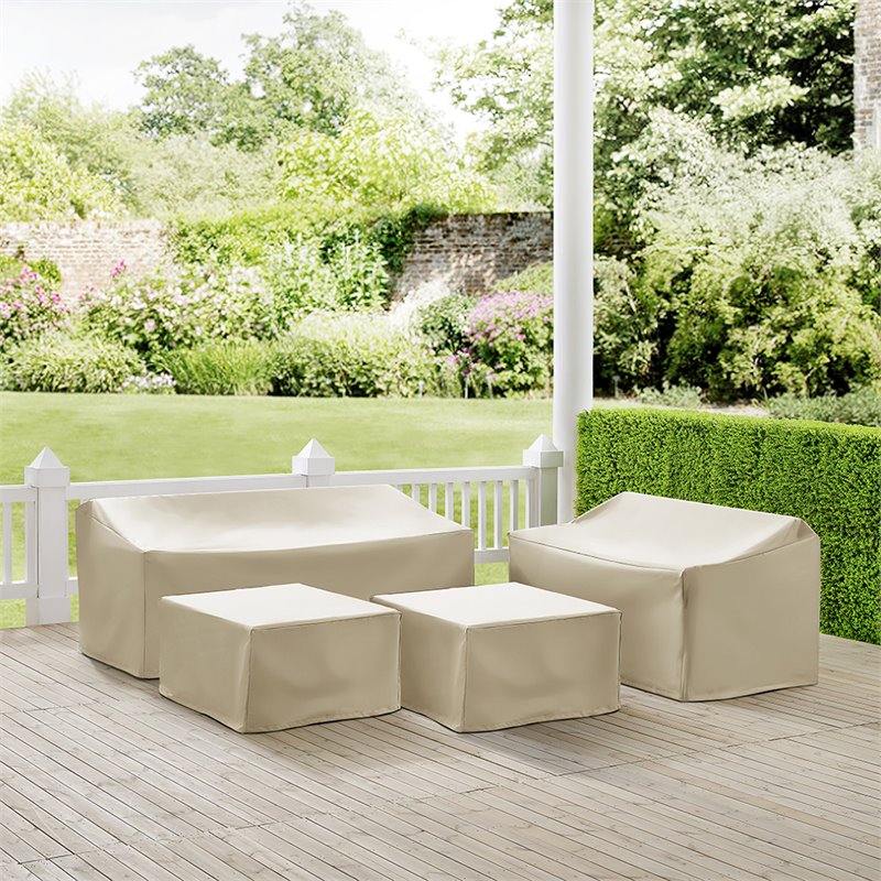 Crosley Furniture 4 Piece Outdoor Vinyl Sofa Cover Set in Tan