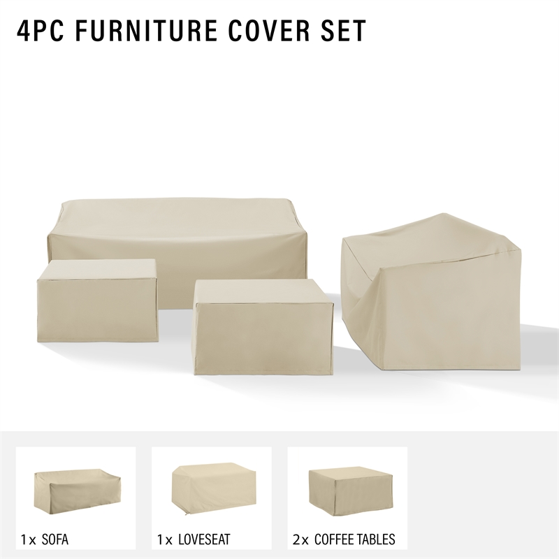 Crosley Furniture 4 Piece Outdoor Vinyl Sofa Cover Set in Tan