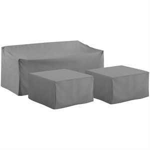 Crosley Furniture 3 Piece Patio Vinyl Sofa Cover Set in Gray
