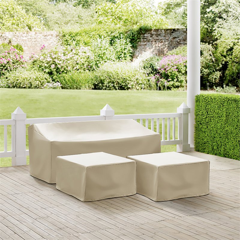 Crosley Furniture 3 Piece Outdoor Vinyl Sofa Cover Set in Tan