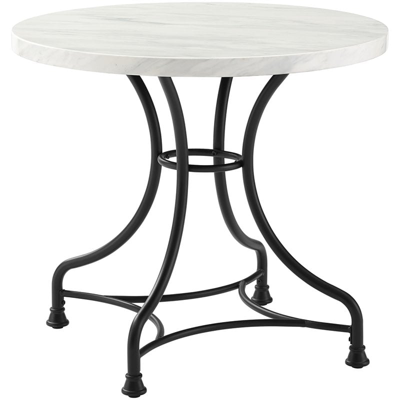 Crosley Madeleine 32" Round Faux Marble Top Dining Table in Matte Black