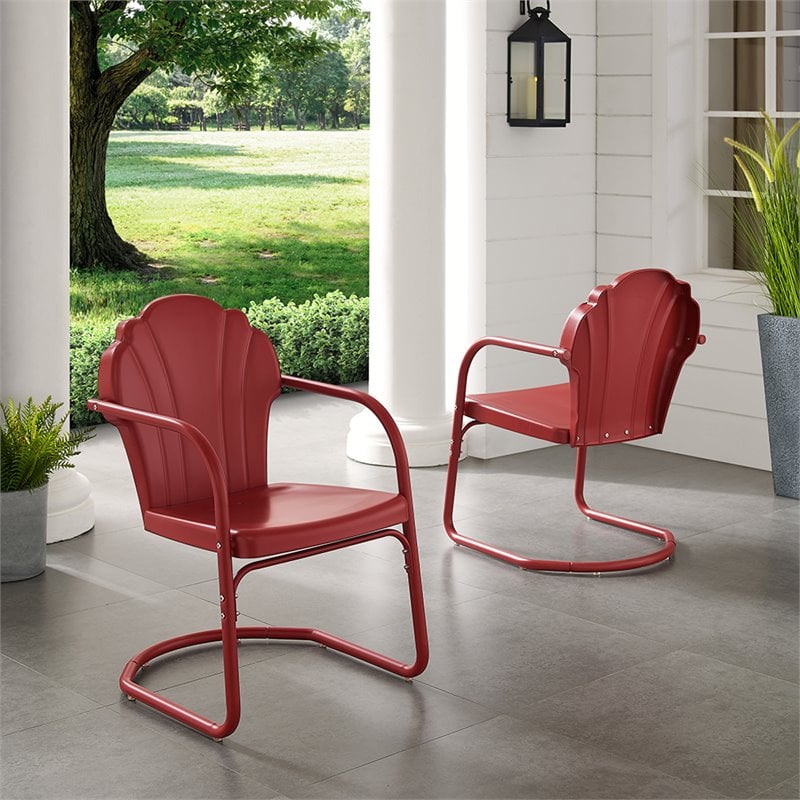 Crosley Furniture Tulip Metal Patio Chair in Bright Red Gloss(Set of 2)