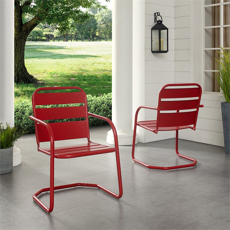 Crosley Brighton Metal Patio Chair in Red (Set of 2) | Cymax Business