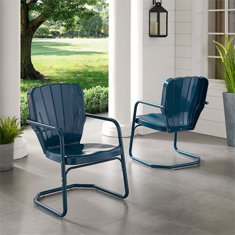 Crosley Furniture Ridgeland Metal Patio Chair in Navy (Set of 2)