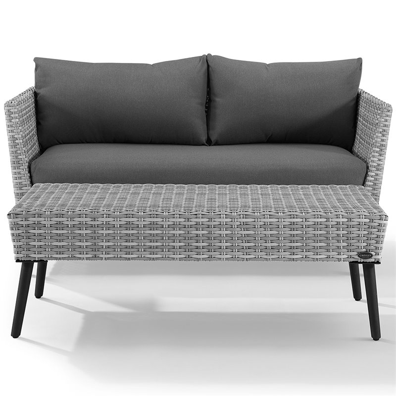 Crosley Richland 2 Piece Wicker Patio Sofa Set in Gray