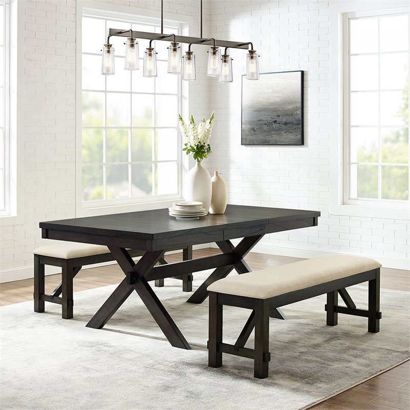 Crosley Furniture Hayden Wood 3 Piece Butterfly Leaf Trestle Dining Set in Slate