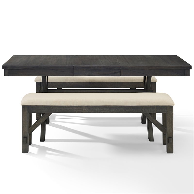 Crosley Furniture Hayden Wood 3 Piece Butterfly Leaf Trestle Dining Set in Slate