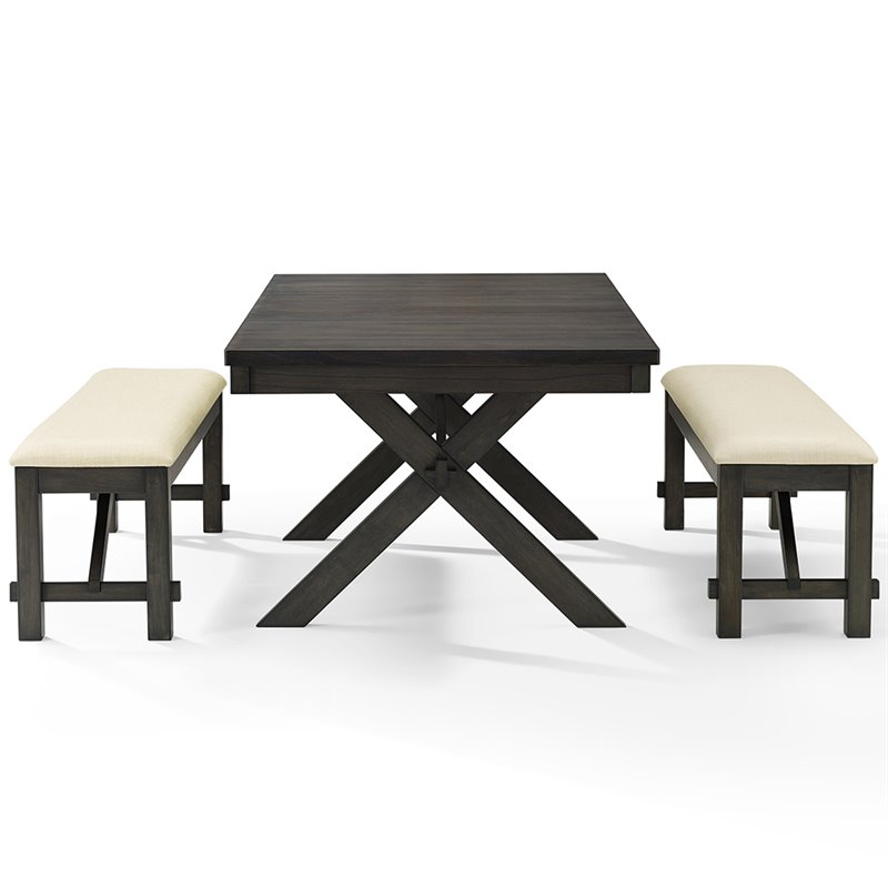 Crosley Furniture Hayden Wood 3 Piece Butterfly Leaf Trestle Dining Set in Slate