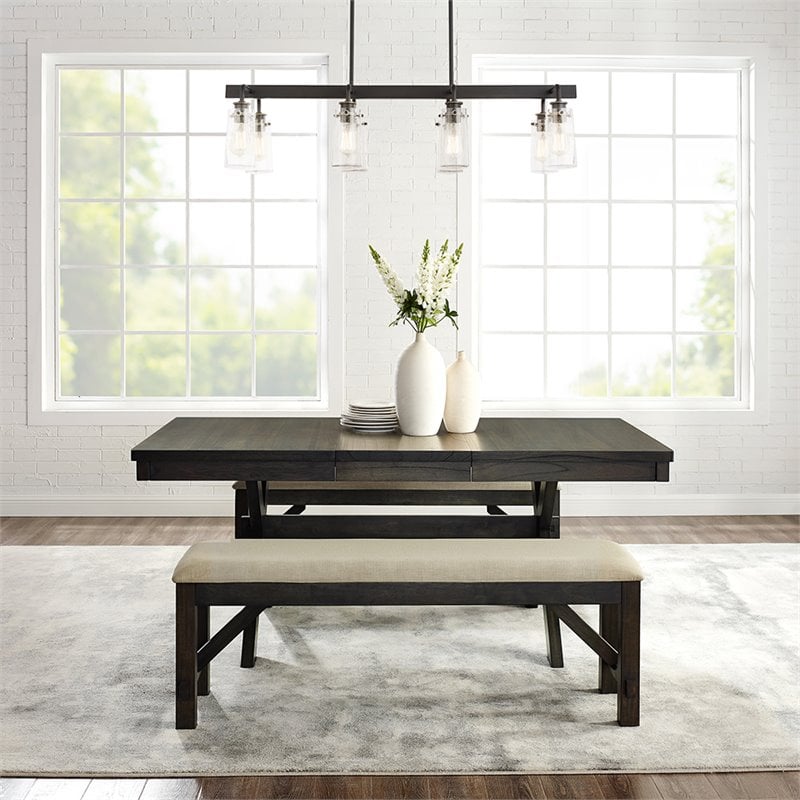 Crosley Furniture Hayden Wood 3 Piece Butterfly Leaf Trestle Dining Set in Slate