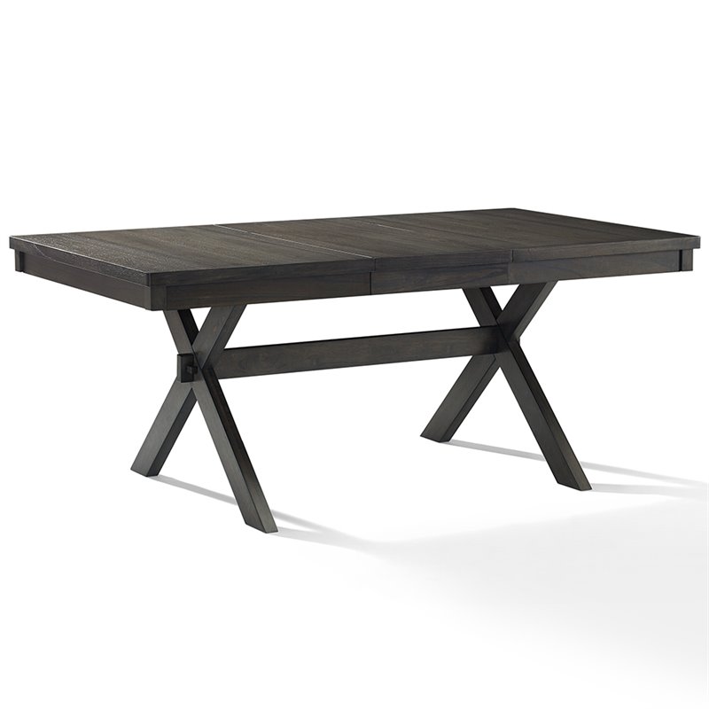 Crosley Furniture Hayden Wood 3 Piece Butterfly Leaf Trestle Dining Set in Slate