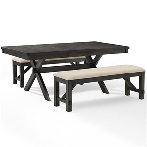 Crosley Furniture Hayden Wood 3 Piece Butterfly Leaf Trestle Dining Set in Slate