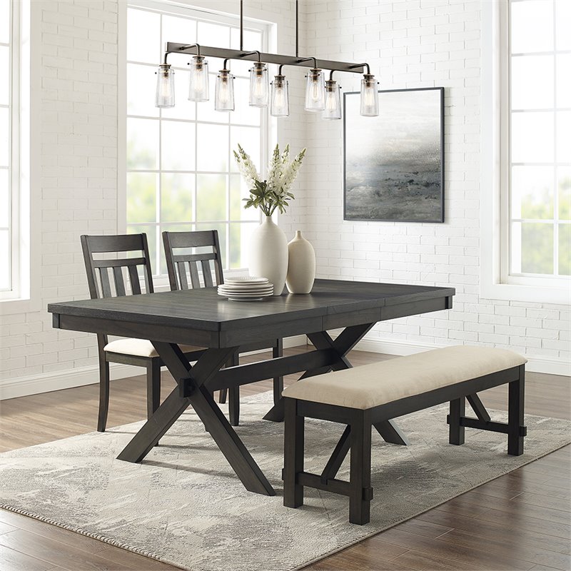 Crosley Furniture Hayden Wood 4 Piece Butterfly Leaf Trestle Dining Set in Slate