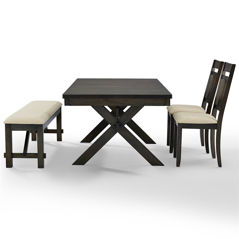 Crosley Furniture Hayden Wood 4 Piece Butterfly Leaf Trestle Dining Set in Slate