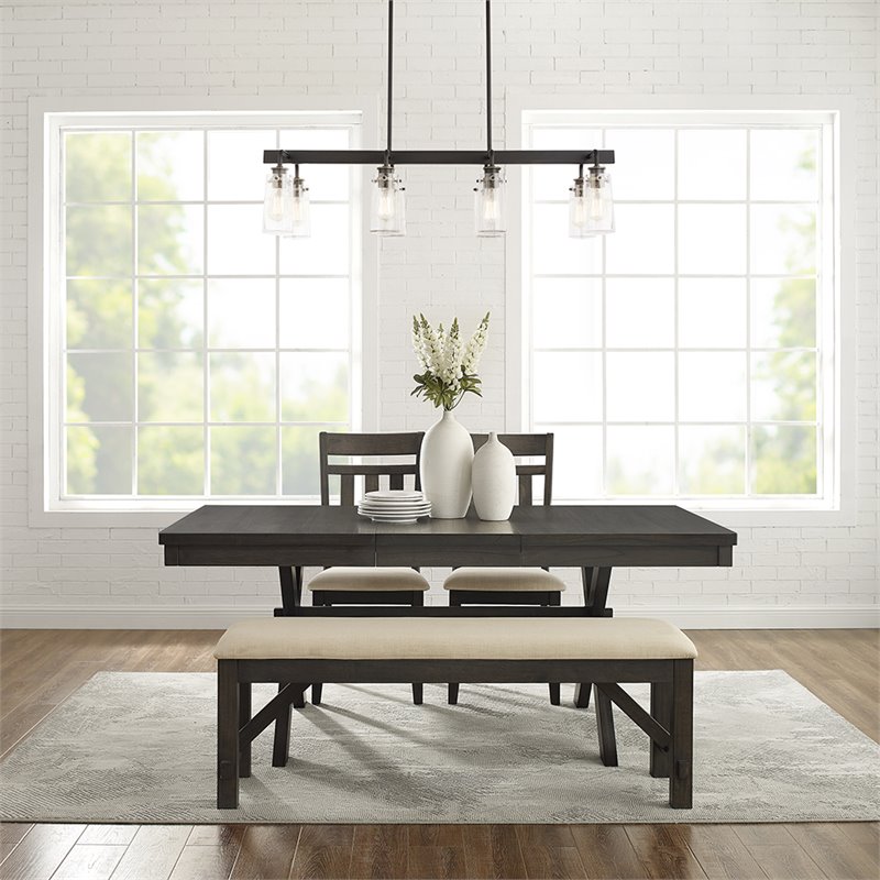 Crosley Furniture Hayden Wood 4 Piece Butterfly Leaf Trestle Dining Set in Slate