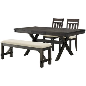 Crosley Furniture Hayden Wood 4 Piece Butterfly Leaf Trestle Dining Set in Slate