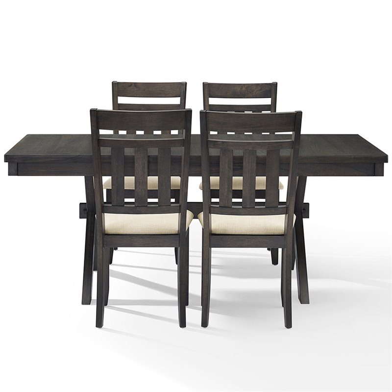 Crosley Furniture Hayden Wood 5 Piece Butterfly Leaf Trestle Dining Set in Slate