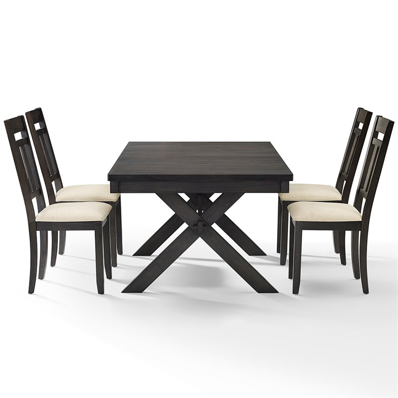 Crosley Furniture Hayden Wood 5 Piece Butterfly Leaf Trestle Dining Set in Slate