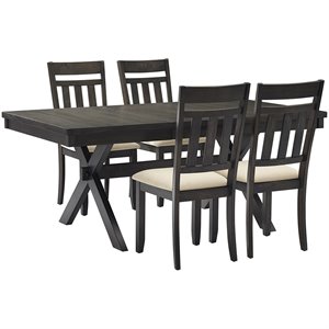 Crosley Furniture Hayden Wood 5 Piece Butterfly Leaf Trestle Dining Set in Slate