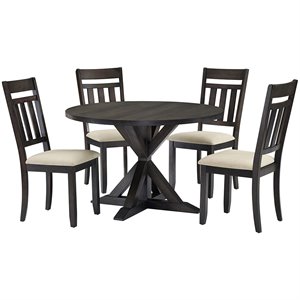 Crosley Furniture Hayden Wood 5 Piece 47&quotRound Pedestal Dining Set in Slate