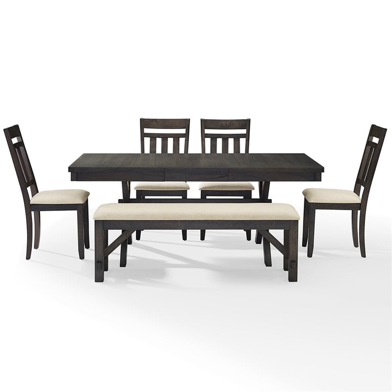 Crosley Furniture Hayden Wood 6 Piece Butterfly Leaf Trestle Dining Set in Slate