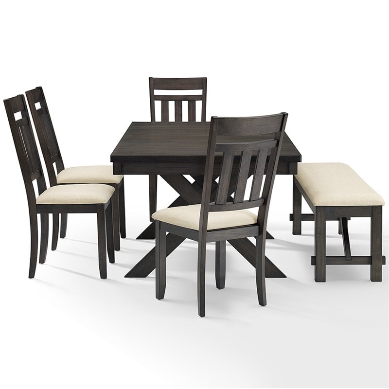 Crosley Furniture Hayden Wood 6 Piece Butterfly Leaf Trestle Dining Set in Slate