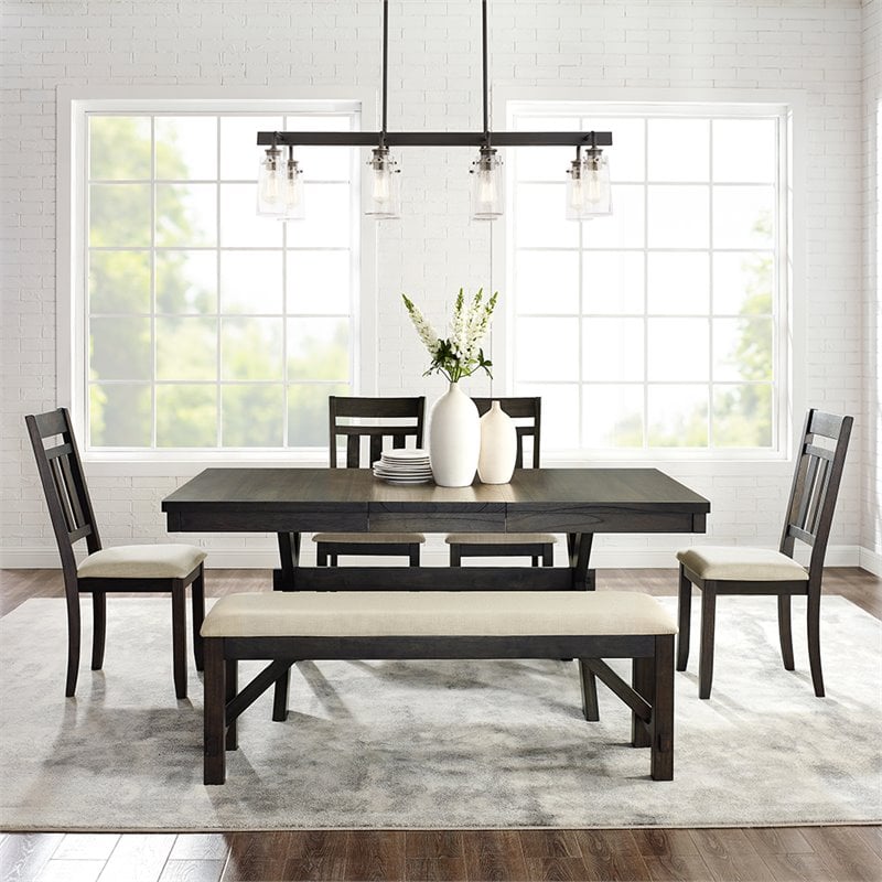 Crosley Furniture Hayden Wood 6 Piece Butterfly Leaf Trestle Dining Set in Slate