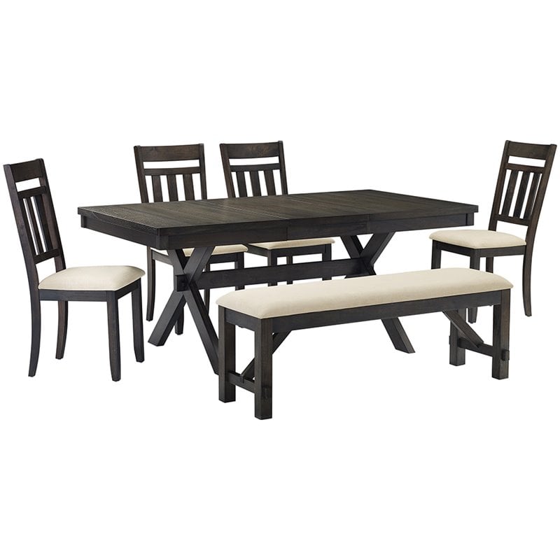 Crosley Furniture Hayden Wood 6 Piece Butterfly Leaf Trestle Dining Set in Slate