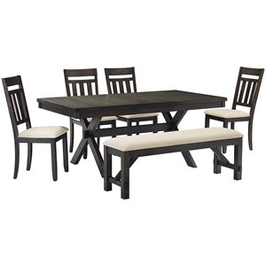 Crosley Furniture Hayden Wood 6 Piece Butterfly Leaf Trestle Dining Set in Slate