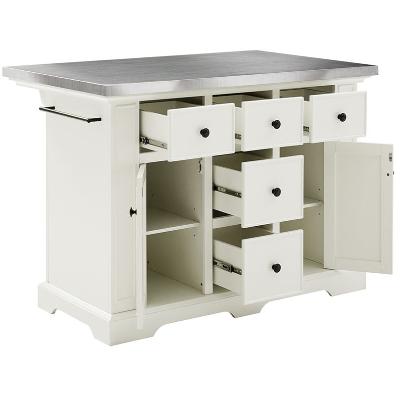 Crosley Furniture Julia Stainless Steel Metal Top Kitchen Island in White